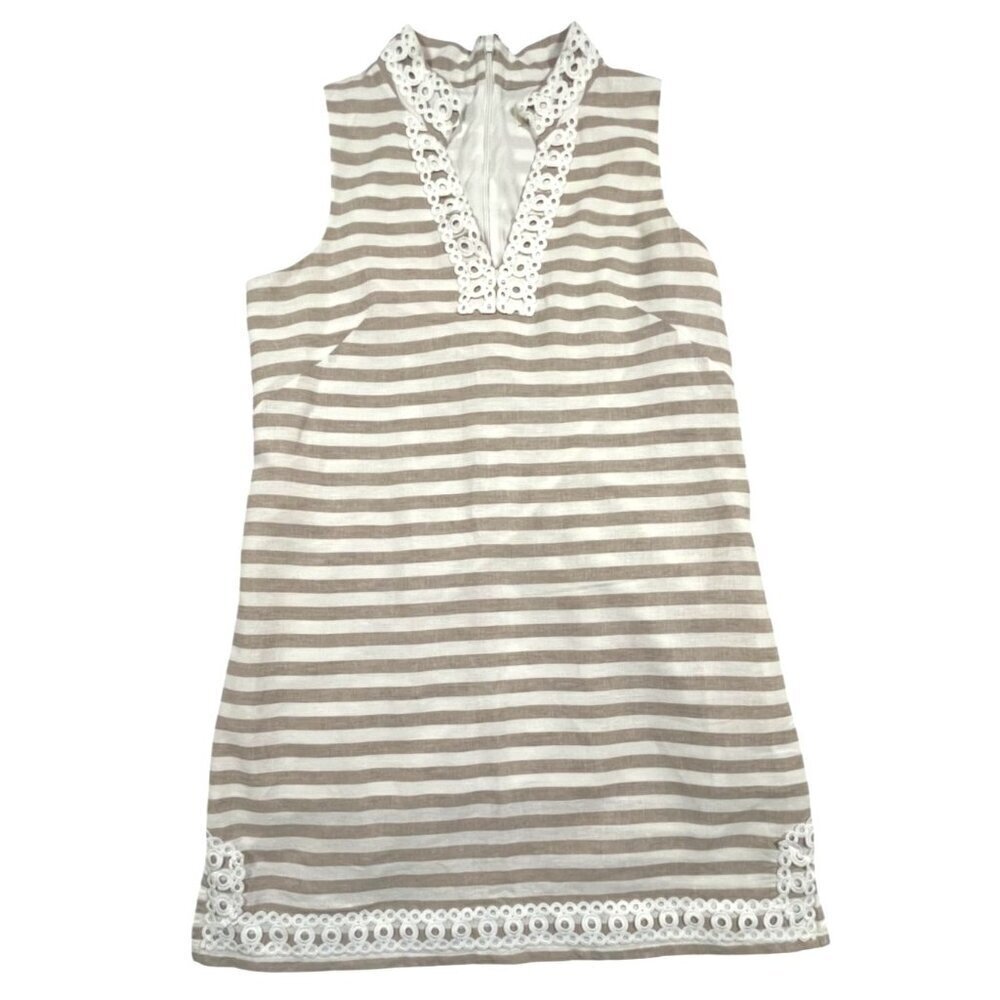Eliza J Lace Neck Striped Nautical Linen Cotton Shift Dress Size 16
